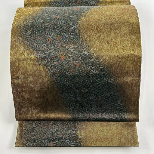 【在庫一掃】 袋帯 美品 秀品 波 波頭 箔 山吹茶色 六通 正絹 【中古】 【在庫一掃】 袋帯 美品 秀品 波 波頭 箔 山吹茶色 六通 正絹 【中古】
