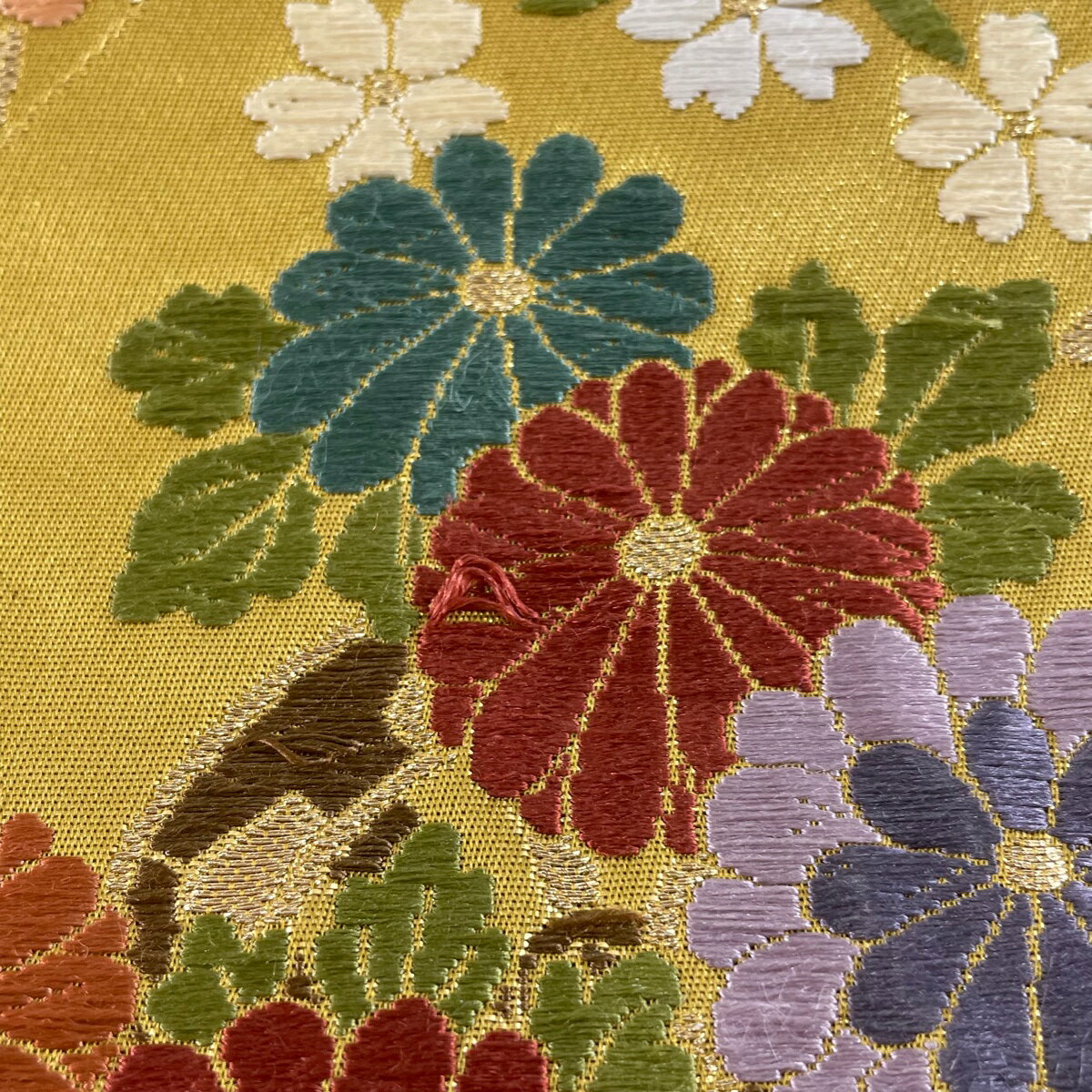 【在庫一掃】 袋帯 秀品 花車 花鳥 金糸 箔 黄土色 六通 正絹 【中古】