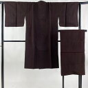 【在庫一掃】 道行 身丈110cm 裄丈63cm S 和装コート 角衿 幾何学模様 焦茶色 正絹 名品 【中古】