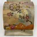 【在庫一掃】 袋帯 名品 花鳥 雲文 金銀彩 箔 金色 お太鼓柄 正絹 【中古】
