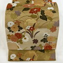 【在庫一掃】 袋帯 美品 秀品 雪輪 草花 箔 唐織 薄茶色 六通 正絹 【中古】