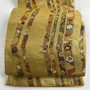 【在庫一掃】 袋帯 秀品 蝶 草花 金糸 箔 金色 六通 正絹 【中古】