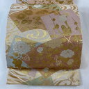 【在庫一掃】 袋帯 秀品 草花 流水 箔 金糸 金色 六通 正絹 【中古】