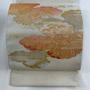 【在庫一掃】 袋帯 美品 秀品 雲文 草花 金銀糸 灰白 お太鼓柄 正絹 【中古】