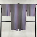 【在庫一掃】 道中着 身丈95.5cm 裄丈65.5cm M 和装コート 縞 ぼかし 灰紫 正絹 美品 逸品 【中古】