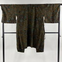 【在庫一掃】 道中着 身丈106cm 裄丈69cm L 和装コート イロード調 草花 亀甲 焦茶色 正絹 美品 逸品 【中古】