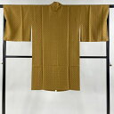 【在庫一掃】 道中着 身丈105cm 裄丈67cm M 和装コート 着物衿 菱 幾何学模様 黄土色 正絹 美品 逸品 【中古】