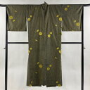 【在庫一掃】 道中着 身丈138.5cm 裄丈65cm M 和装コート 着物衿 番傘 茶緑色 正絹 美品 逸品 【中古】
