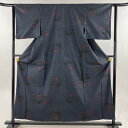 【在庫一掃】 紬 身丈157cm 裄丈63cm S 袷 バチ衿 亀甲 華文 濃紺 正絹 優品 【中古】