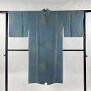 【在庫一掃】 道中着 身丈119.5cm 裄丈63.5cm S 和装コート 着物衿 地紋 ぼかし 灰緑 正絹 美品 逸品 【中古】