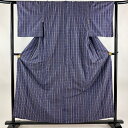 【在庫一掃】 紬 身丈158cm 裄丈61cm S 袷 格子 紺色 正絹 優品 【中古】