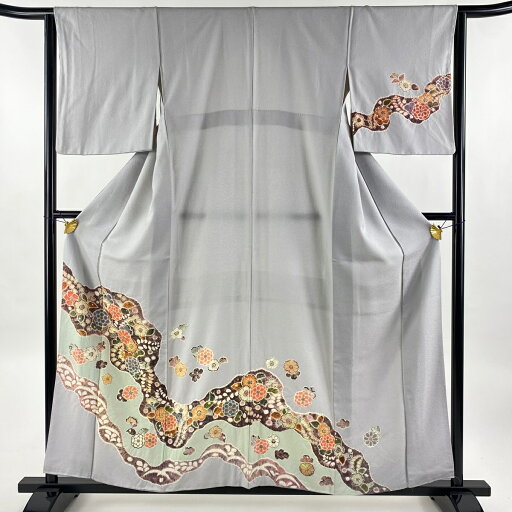 【在庫一掃】 訪問着 身丈158.5cm 裄丈64.5cm M 袷 道長取り 草花 染め分け 灰色 正絹 名品 【中古】 【在庫一掃】 訪問着 身丈158.5cm 裄丈64.5cm M 袷 道長取り 草花 染め分け 灰色 正絹 名品 【中古】