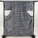 【在庫一掃】 小紋 身丈161cm 裄丈64cm M 袷 建物 葉柄 藍色 正絹 優品 【中古】