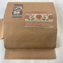 【在庫一掃】 名古屋帯 優品 紬地 関西仕立て うさぎ 菊唐草 金糸 薄茶色 正絹 【中古】