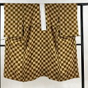【在庫一掃】 長襦袢 身丈120cm 裄丈61cm S 市松 地紋 茶色 正絹 秀品 【中古】