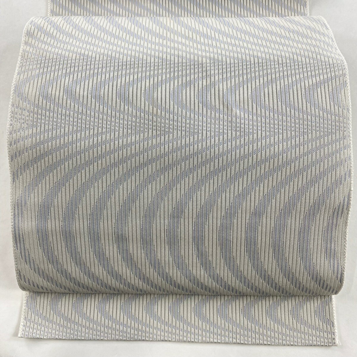 名古屋帯 優品 夏帯 八寸名古屋帯 松葉仕立て 絽 幾何学模様 青灰色 正絹 【中古】