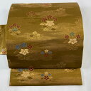【最終値引き】 名古屋帯 美品 優品 草花 霞 箔 茶緑色 正絹 【中古】 msp70