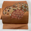 【最終値引き】 名古屋帯 美品 優品 雪輪 梅 金糸 箔 オレンジ 正絹 【中古】 msp70