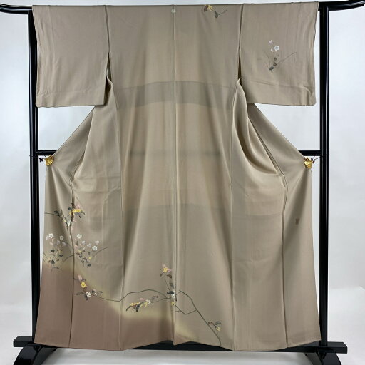 訪問着 身丈155.5cm 裄丈64cm M 袷 草花 ぼかし 灰茶 正絹 秀品 一つ紋 【中古】 訪問着 身丈155.5cm 裄丈64cm M 袷 草花 ぼかし 灰茶 正絹 秀品 一つ紋 【中古】