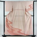 付下げ 身丈155.5cm 裄丈61cm S 袷 青海波 流水 薄オレンジ 正絹 優品 【中古】