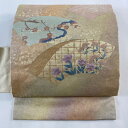 【最終値引き】 名古屋帯 美品 優品 扇面 枝梅 箔 ベージュ 正絹 【中古】 msp70