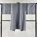 【最終値引き】 道中着 身丈101cm 裄丈63.5cm S 和装コート 着物衿 紬地 縦縞 ぼかし 青灰色 正絹 美品 逸品 【中古】 msp70