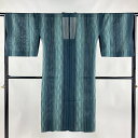 【最終値引き】 道行 身丈120.5cm 裄丈66cm M 和装コート 角衿 縦縞 深緑 正絹 逸品 【中古】 msp70