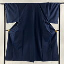 男着物 身丈144cm 裄丈68.5cm M 袷 紬アンサンブル 濃紺 正絹 優品 【中古】