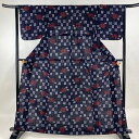 浴衣 身丈164cm 裄丈64cm M 証紙あり 椿 久留米かすり 濃紺 綿 美品 名品 【中古】