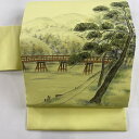 【最終値引き】 名古屋帯 優品 塩瀬 橋 松 黄色 正絹 【中古】 msp70