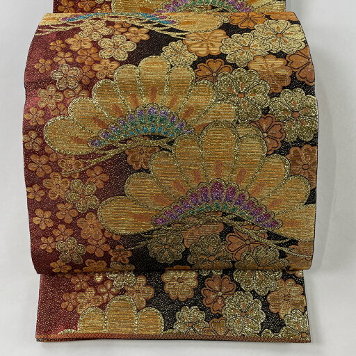 袋帯 美品 秀品 笠松 花 金糸 箔 金色 六通 正絹 【中古】 msp50 袋帯 美品 秀品 笠松 花 金糸 箔 金色 六通 正絹 【中古】 msp50