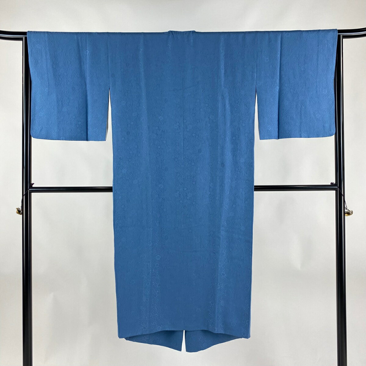 道中着 身丈126cm 裄丈65.5cm M 和装コート 地紋 水色 正絹 逸品 【中古】