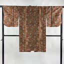 【最終値引き】 道中着 身丈101.5cm 裄丈66cm M 和装コート 尾長鳥 草花 赤茶 正絹 美品 逸品 【中古】 msp70