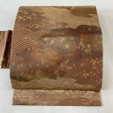 【最終値引き】 名古屋帯 美品 優品 花唐草 鳥 銀糸 箔 小豆色 正絹 【中古】 msp70