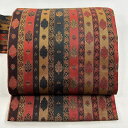 【最終値引き】 名古屋帯 美品 優品 縞 草花 赤茶 正絹 【中古】 msp70