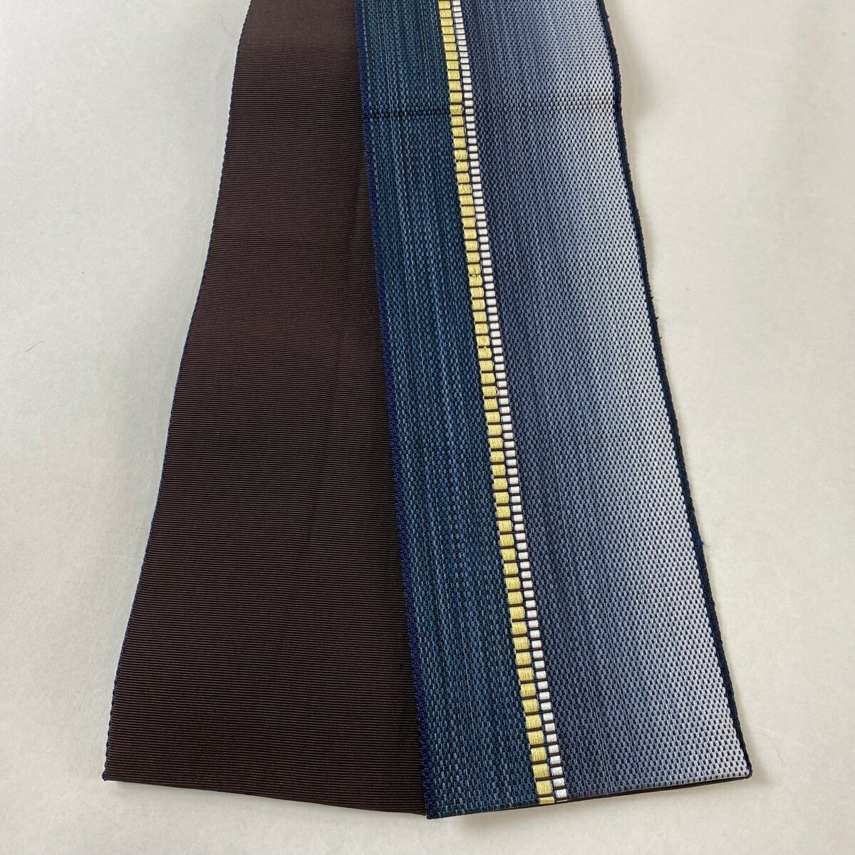 角帯 秀品 縞 幾何学 藍色 正絹 【中古】