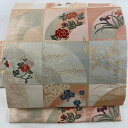 【最終値引き】 名古屋帯 美品 優品 葡萄 草花 箔 灰白 正絹 【中古】 msp70