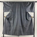 男着物 身丈148cm 裄丈68.5cm L 袷 アンサンブル 紬地 亀甲 墨色 正絹 美品 名品 【中古】