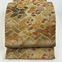 袋帯 秀品 女郎花 桔梗 金糸 金色 六通 正絹 【中古】