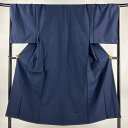 男着物 身丈148cm 裄丈70cm L 袷 アンサンブル 紬地 落款あり 濃紺 正絹 秀品 【中古】
