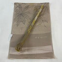 和装セット 美品 優品 帯締め帯揚げ2点セット 葉柄 桜 箔通し 金糸 薄茶色 正絹 和装小物 【中古】(4)