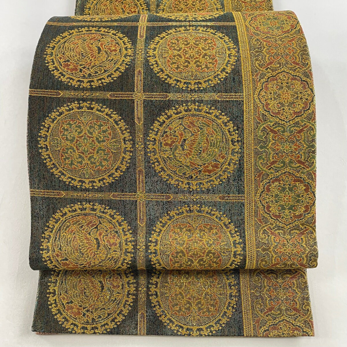 袋帯 秀品 華文 鳳凰 金糸 箔 金色 六通 正絹 【中古】