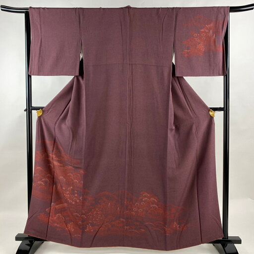 訪問着 身丈161.5cm 裄丈65cm M 袷 松竹梅 鮫 濃紫 正絹 美品 優品 【中古】 訪問着 身丈161.5cm 裄丈65cm M 袷 松竹梅 鮫 濃紫 正絹 美品 優品 【中古】