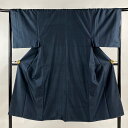 男着物 身丈138.5cm 裄丈67cm S アンサンブル 紬地 亀甲絣 紺色 正絹 優品 【中古】