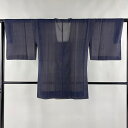 道行 身丈113cm 裄丈62cm S 和装コート 角衿 幾何学模様 紺色 正絹 美品 秀品 【中古】 msp70