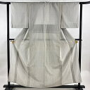 紬 身丈157cm 裄丈61.5cm S 薄物 落款あり 塩沢亀甲絣 よろけ縞 灰色 正絹 秀品 【中古】