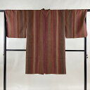 道中着 身丈103cm 裄丈67.5cm L 和装コート 洗える着物 縞 ぼかし えんじ色 化繊 美品 秀品 【中古】 msp70