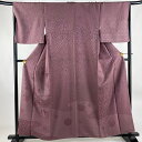 付下げ 身丈159.5cm 裄丈66cm M 袷 霞 草花 銀糸 紫 正絹 秀品 【中古】(4)