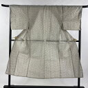 男着物 身丈140cm 裄丈69cm S 薄物 浴衣 夏紬地 幾何学 灰白 綿 美品 秀品 【中古】