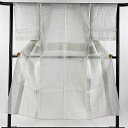 男着物 身丈145cm 裄丈63cm M 薄物 夏紬地 十字絣 灰白 正絹 秀品 【中古】
